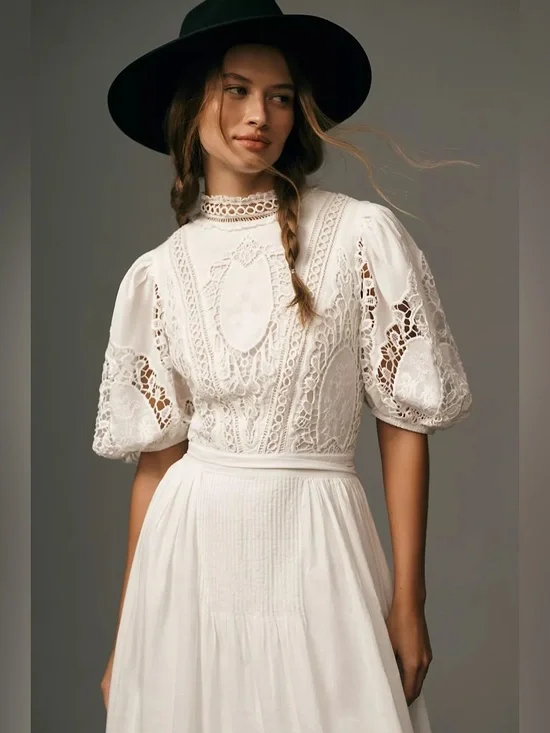 NEW | Forever That Girl Anthropologie Mock-Neck Lace Maxi Dress Sz: L Petite - Picture 14 of 14